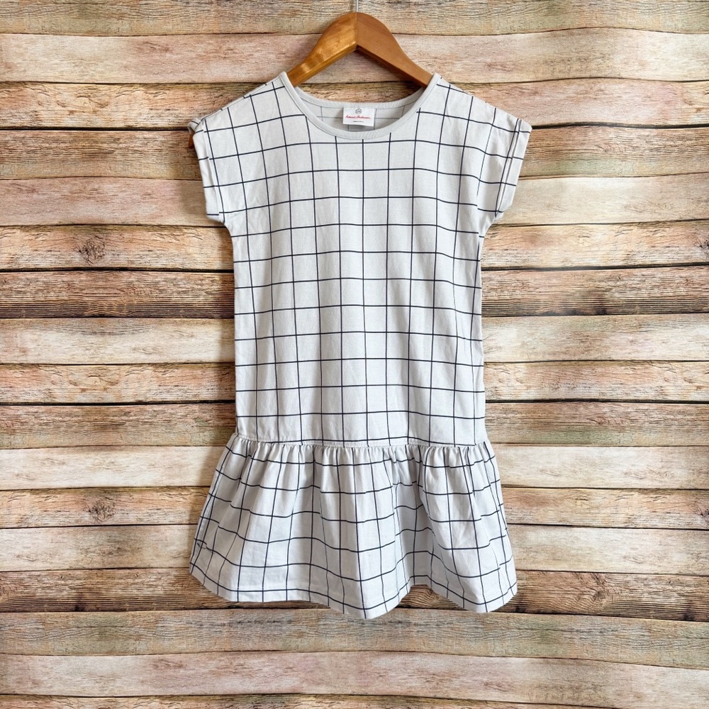 Hanna Andersson Girls Gray Plaid Grid Print Drop Waist Dress Size 130 US 8